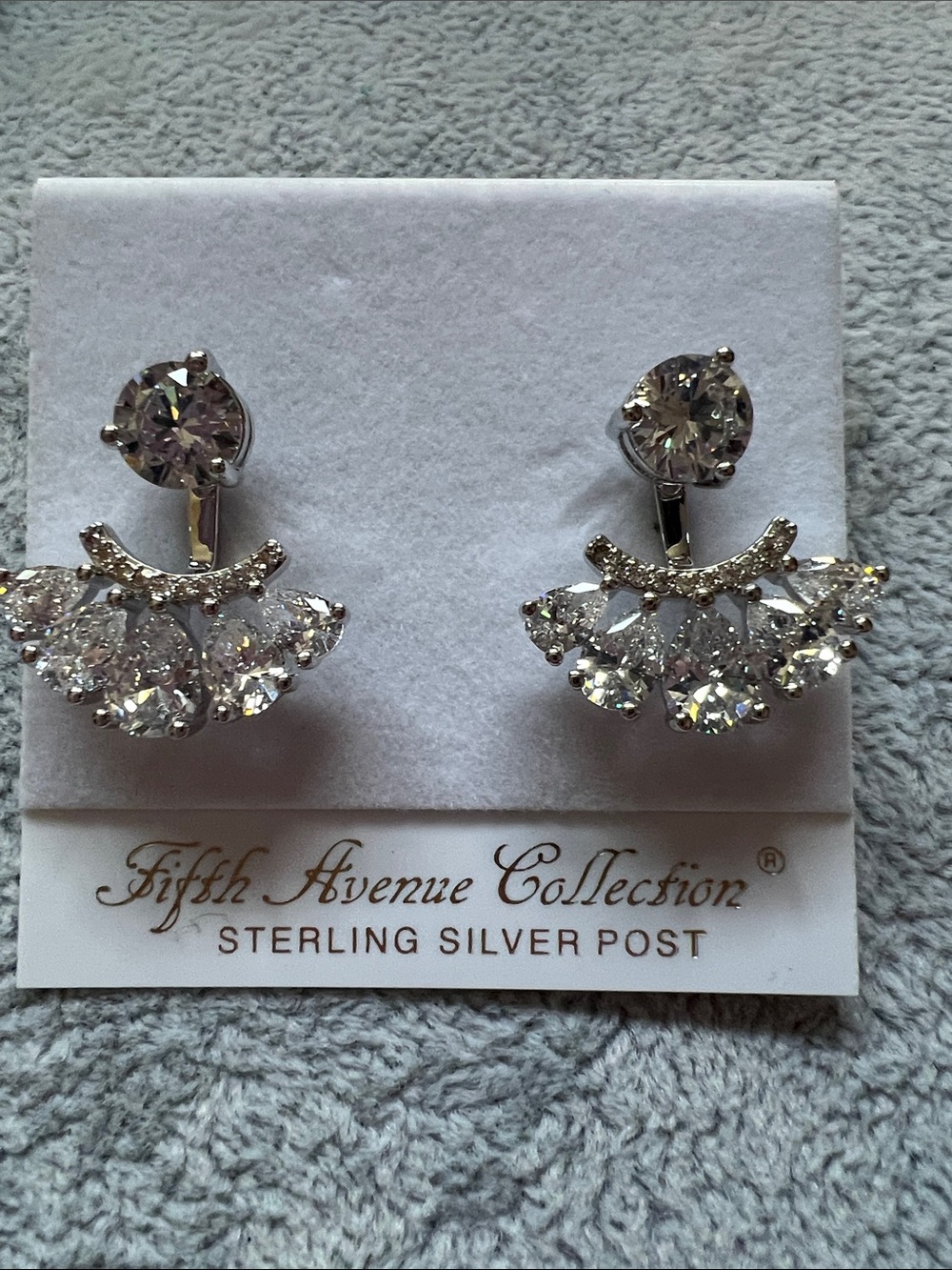 Fifth Avenue Collection Silver Crystal peek a boo Fan Earrings - Clear